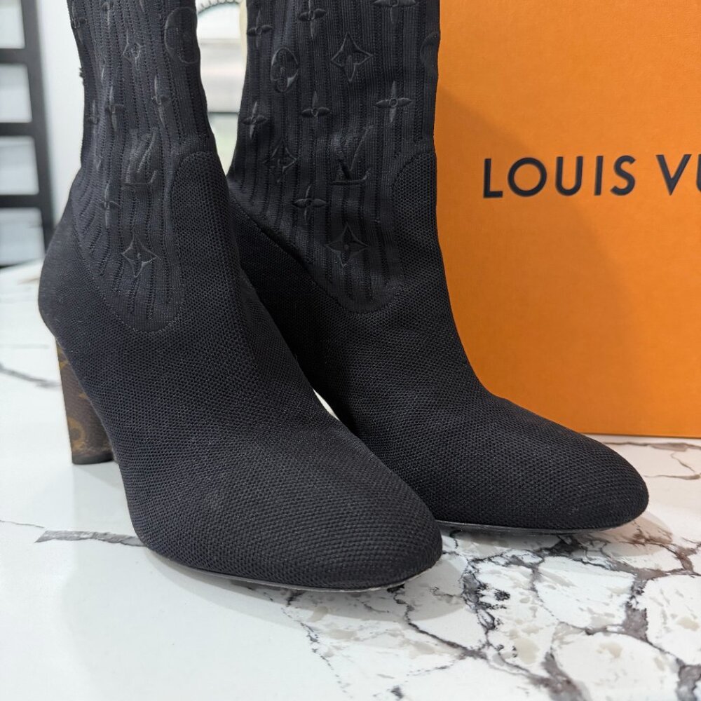 Louis Vuitton Women Stretch Fabric Silhouette Ankle Boots w/ Monogram Star Heel - Picture 2 of 7